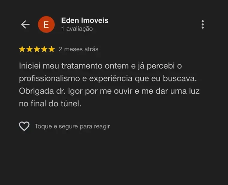 Depoimento de paciente da Prudentia